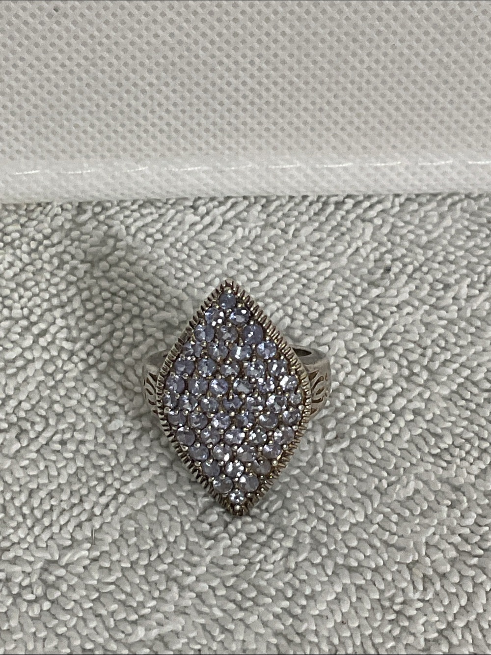 925 Sterling Silver Tanzanite Pave Marquise Shield Cluster Statement Ring Sz 7